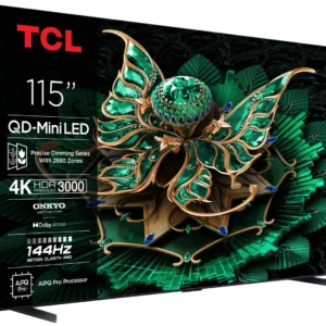 Televizor TCL QD-MiniLED 115C7K, 291 cm, Smart Google TV, 4K Ultra HD ,144Hz, Clasa E, Onkyo