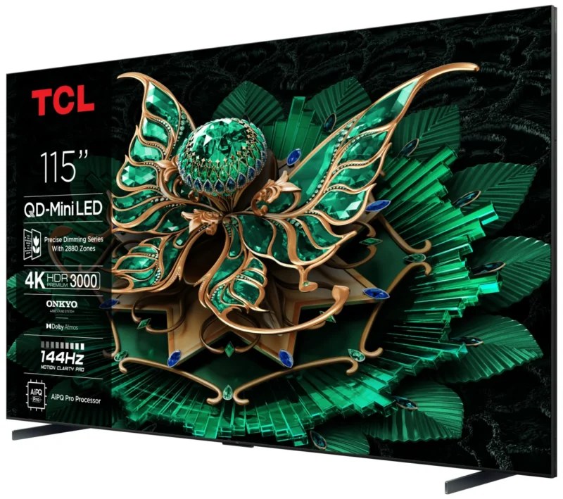 Televizor TCL QD-MiniLED 115C7K, 291 cm, Smart Google TV, 4K Ultra HD ,144Hz, Clasa E, Onkyo