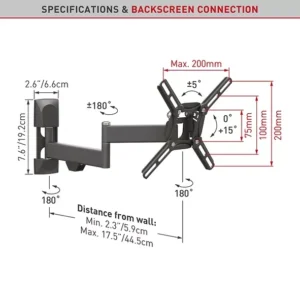 Suport TV de perete, Barkan 2400.B, Fix, 13"- 43", VESA 200 x 200 mm, suporta pana la 25kg, negru