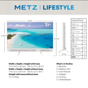 Televizor METZ QLED 32MQE7100Z, 80 cm, Smart Google TV, HD, Clasa E
