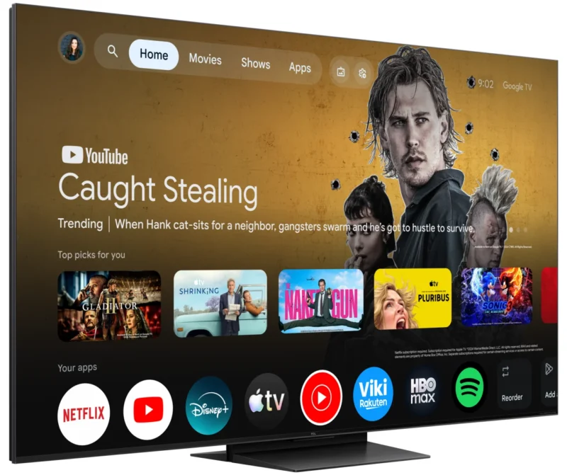 Televizor TCL SQD-MiniLed 55C8L, 139 cm, Smart Google TV, 4K Ultra HD, 144Hz, Bang & Olufsen, Clasa E (Model 2026)