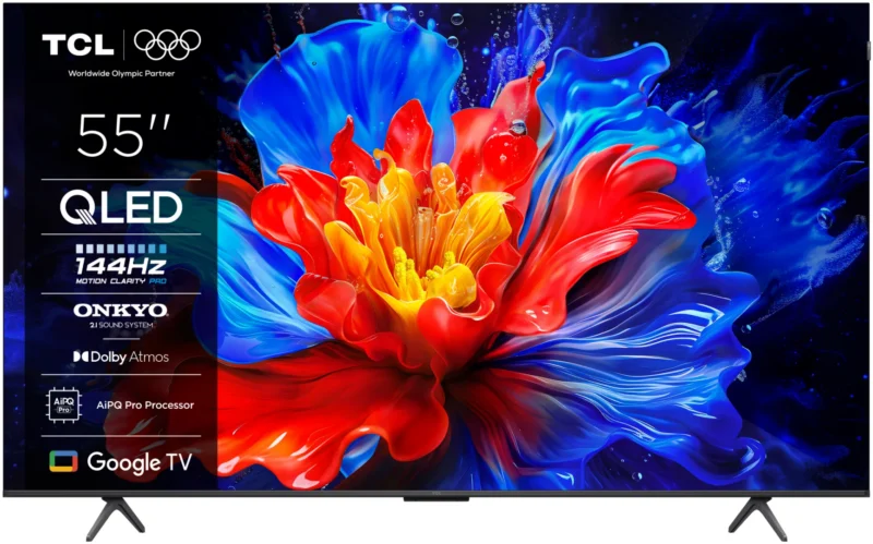 Televizor TCL QLED 55P8K, 139 cm, Smart Google TV, 4K Ultra HD, Clasa F, 144Hz, Onkyo
