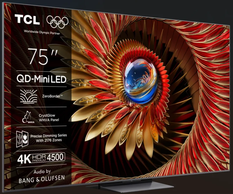 Televizor TCL QD-MiniLED 75Q8C, 189 cm, Smart Google TV, 4K Ultra HD, 144Hz, Bang & Olufsen