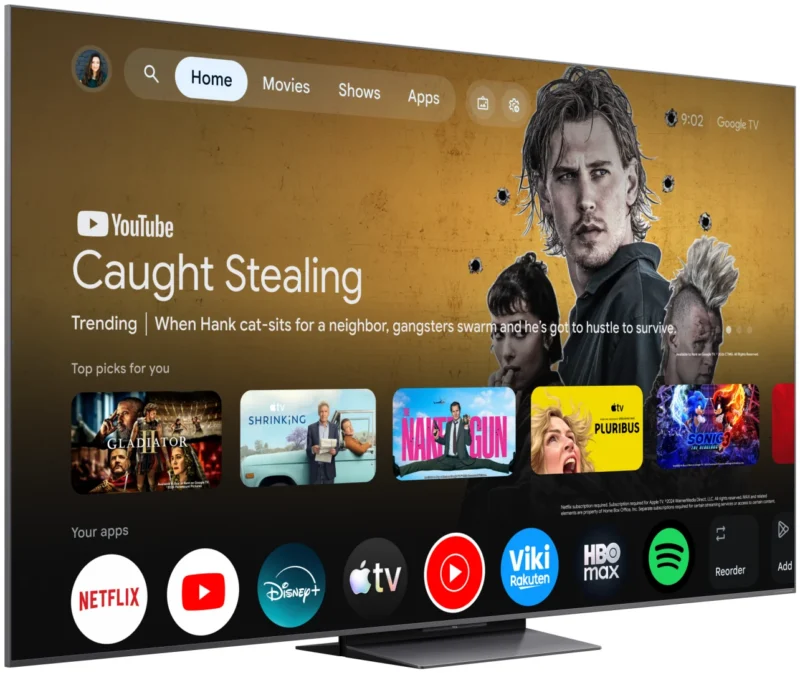 Televizor TCL SQD-MiniLed 85C8L, 214 cm, Smart Google TV, 4K Ultra HD, 144Hz, Bang & Olufsen, Clasa E (Model 2026)