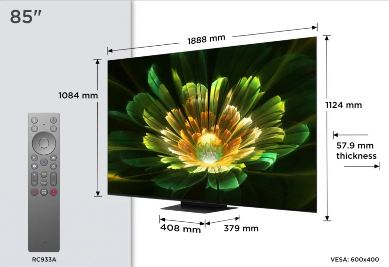 Televizor TCL QD-MiniLED 85Q7C, 215 cm, Smart Google TV, 4K Ultra HD, 144Hz, Bang & Olufsen