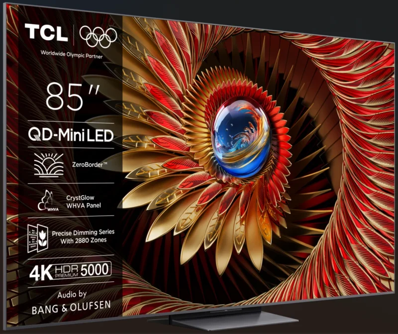 Televizor TCL QD-MiniLED 85Q8C, 215 cm, Smart Google TV, 4K Ultra HD, 144Hz, Bang & Olufsen