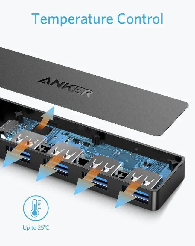 Hub USB Anker A7516016, USB-A, 4 porturi, Negru
