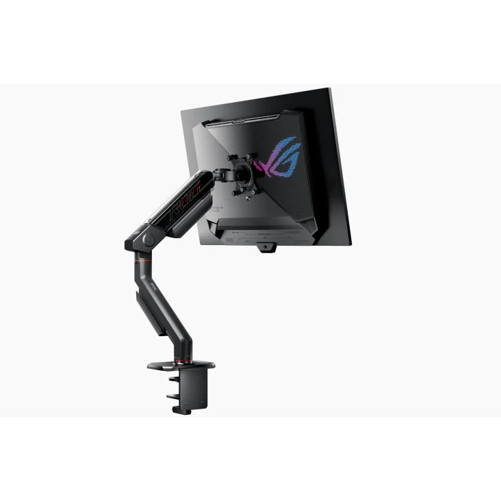 ASUS AAS01 – ROG Ergo Arm. Mounting: Clamp, Maximum weight capacity: 11.5 kg, Maximum screen size: 86.4 cm (34"), Minimum VESA mount: 100 x 100 mm, Maximum VESA mount: 100 x 100 mm. Height adjustment, Swivel angle range: -90 - 90°, Tilt angle range: -25 - 80°. Product colour: Black