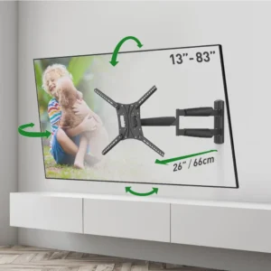 Suport TV plat/curbat de perete cu 2 brate Barkan BM443LP, 13"- 83", Max 50kg, VESA 600x400, negru