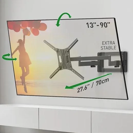BM464L_01 Suport TV de perete, Barkan BM464L, Full Motion cu 2 brate, 13"- 90", VESA 600 x 400 mm, suporta pana la 60kg, negru