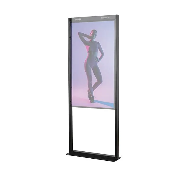 Suport podea double sided B-Tech compatibil cu seria OM55N-D Samsung (Signage Display), suporta pana la la 50kg, montare tip portret, desing subtire potrivit pentru instalarea in interior, cable management integrat, negru