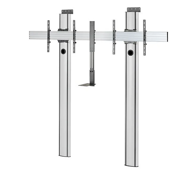 Stand de podea cu fixare in perete B-Tech, pentru doua display-uri cu diagonala 56-65", suporta pana la 70kg (per ecran), inaltime stand 2m, VESA pana la 600x400, include polita pentru montarea camerei de videoconferinta, cable management integrat, include suruburi de blocare a ecranelor pentru a