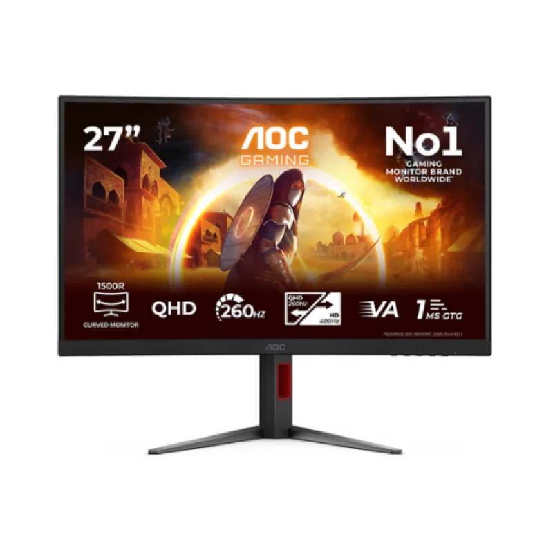 Monitor AOC 27" CQ27G4Z2, Curvature: 1500R, Diagonal (inch): 27, Diagonal (cm): 68, Aspect ratio: 16:9, Panel: Fast VA, Resolution: 2560x1440, Refresh Rate: 260Hz, Response time GtG: 1ms, Response time MPRT: 0.3ms, Brightness (max): 350 cd/m², Contrast (static) : 3000:1, Viewing angle: 178/178
