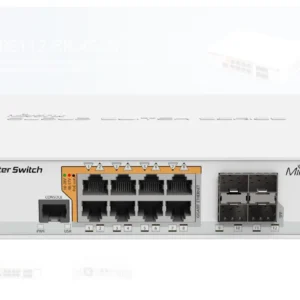 MikroTik Cloud Router Switch 112-8P-4S-IN with QCA8511 400Mhz CPU, 128MBRAM, 8xGigabit LAN with PoE-out, 4xSFP, RouterOS L5, desktop case, PSU