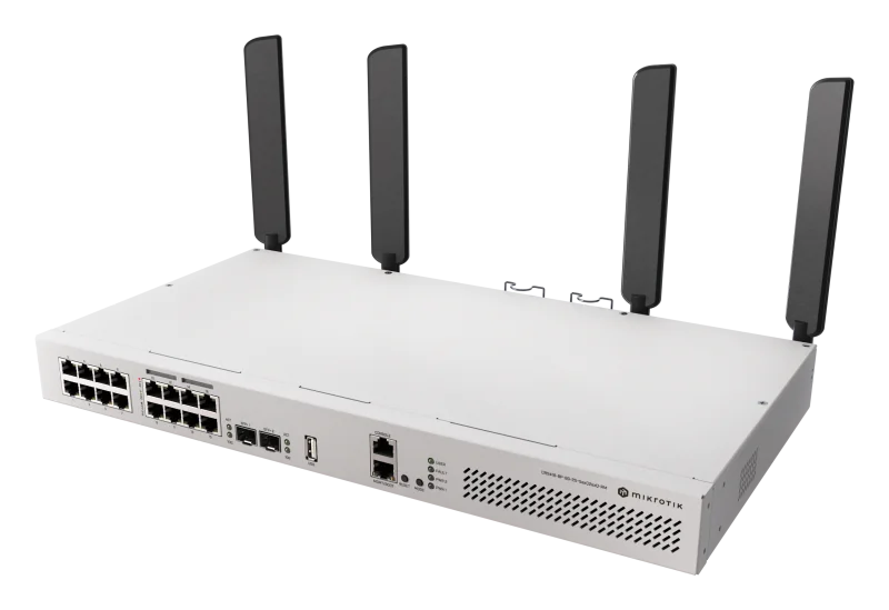 Mikrotik CRS418-8P-8G-2S+5axQ2axQ-RM. Switch layer: L2/L3. Basic switching RJ-45 Ethernet ports type: Gigabit Ethernet (10/100/1000), Basic switching RJ-45 Ethernet ports quantity: 17, Console port: RJ-45. Networking standards: IEEE 802.3af, IEEE 802.3at. Power over Ethernet (PoE). Rack mounting
