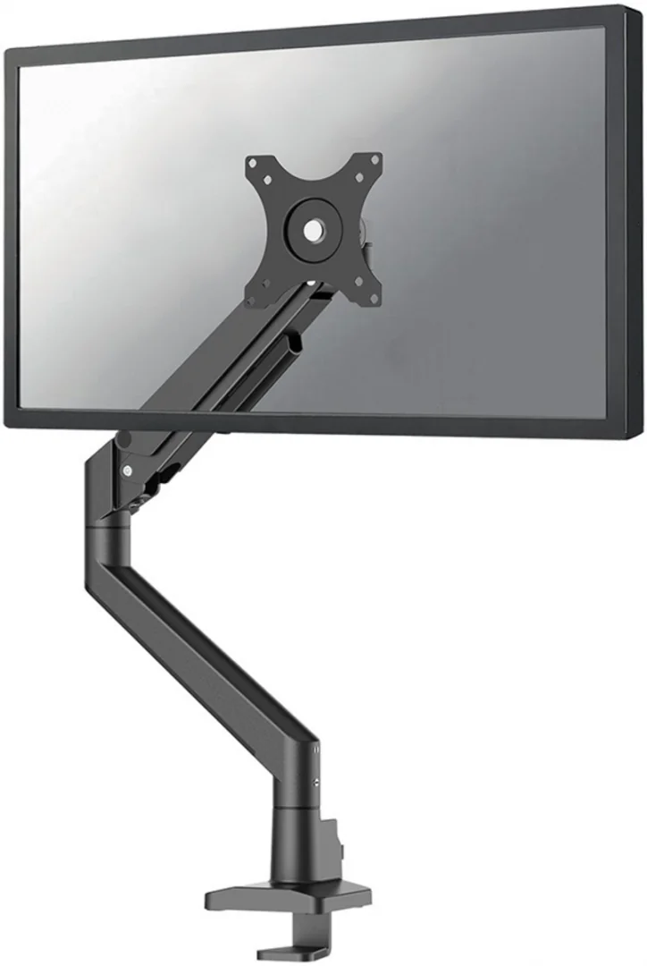 Brat pentru monitor Neomounts, tip full motion, pentru display-uri cu diagonale 17"-35", sistem de prindere VESA 75x75~100x100mm, greutate maxima suportata 9kg pentru ecranele plate si 8kg pentru ecranele curbate, tilt  +45°, -45°, swivel  +45°, -45°, rotate +180°, -180°, reglabil pe inaltime