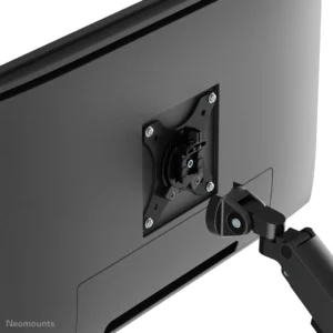 Brat pentru monitor Neomounts, tip full motion, pentru display-uri cu diagonale 17"-35", sistem de prindere VESA 75x75~100x100mm, greutate maxima suportata 9kg pentru ecranele plate si 8kg pentru ecranele curbate, tilt  +45°, -45°, swivel  +45°, -45°, rotate +180°, -180°, reglabil pe inaltime