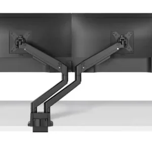 Brat dublu pentru monitor Neomounts, tip full motion, pentru display-uri cu diagonale 17"-32", sistem de prindere VESA 75x75~100x100mm, greutate maxima suportata 9 kg per ecran, tilt +45°, -45°, swivel +90°, -90°, rotate +180°, -180°, reglabil pe inaltime 21,5-49,5 cm, ajustarea latimii 11.4 cm