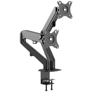 Brat de birou pentru monitor Neomounts, poate sustine 2 monitoare cu diagonala display 17-27", suporta pana la 7kg per monitor, full motion, +90°, -45° inclinatie, +90°, -90° swivel, +180°, -180° rotatie,  VESA min 75x75, VESA max 100x100,reglabil pe inaltime: 15.2-40.2 cm, negru. Garantie 5 ani