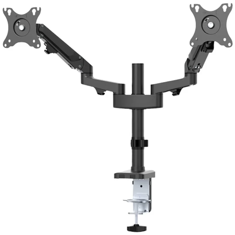 Brat de birou pentru monitor Neomounts, poate sustine 2 monitoare cu diagonala display 17-27", suporta pana la 14kg per monitor, full motion, +45°, -45° inclinatie, +90°, -90° swivel, +180°, -180° rotatie,  VESA min 75x75, VESA max 100x100, reglabil pe inaltime: 7,3-48,1 cm, negru. Garantie 5 ani