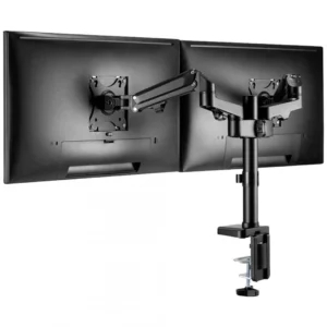Brat de birou pentru monitor Neomounts, poate sustine 2 monitoare cu diagonala display 17-27", suporta pana la 14kg per monitor, full motion, +45°, -45° inclinatie, +90°, -90° swivel, +180°, -180° rotatie,  VESA min 75x75, VESA max 100x100, reglabil pe inaltime: 7,3-48,1 cm, negru. Garantie 5 ani
