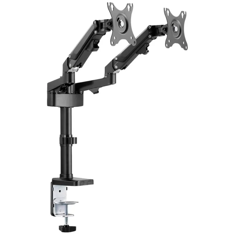 Brat de birou pentru monitor Neomounts, poate sustine 2 monitoare cu diagonala display 17-27", suporta pana la 14kg per monitor, full motion, +45°, -45° inclinatie, +90°, -90° swivel, +180°, -180° rotatie,  VESA min 75x75, VESA max 100x100, reglabil pe inaltime: 7,3-48,1 cm, negru. Garantie 5 ani