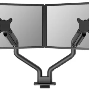 Brat dublu pentru monitor Neomounts, tip full motion, pentru display-uri cu diagonale 17"-35", sistem de prindere VESA 75x75~100x100mm, greutate maxima suportata 18kg per ecran, tilt +90°, -90°, swivel +90°, -90°, rotate +180°, -180°, reglabil pe inaltime 20,2-52,2 cm, ajustarea latimii 115.9 cm