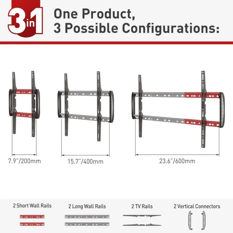 E407_03 Suport TV de perete Barkan, pentru ecrane de pana la 13" - 90", greutate maxima suportata 60kg, distanta fata de perete 80mm - 200mm, VESA max. 600x400 mm, negru