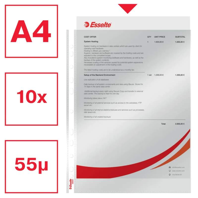 FOLIE PROTECTIE A4 CRISTAL 55 MICRONI 10/SET ESSELTE