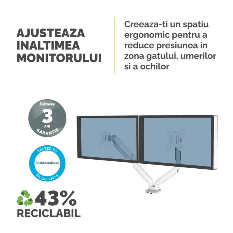 SUPORT MONITOR 2 BRATE ALB PLATINIUM FELLOWES SUPORT MONITOR 2 BRATE ALB PLATINIUM FELLOWES