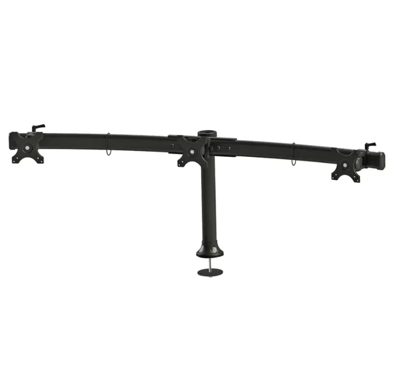 FPMA-D700DD3_02 Suport triplu monitor de birou Neomounts FPMA-D700DD3; pentru display- uri cu diagonale 10"-27", sistem de prindere VESA 75x75~100x100, greutate maxima suportata 8kg - per ecran, swivel +45°, rotate +360°; inaltime reglabila manual 340-450mm; culoare negru. Garantie 5 ani