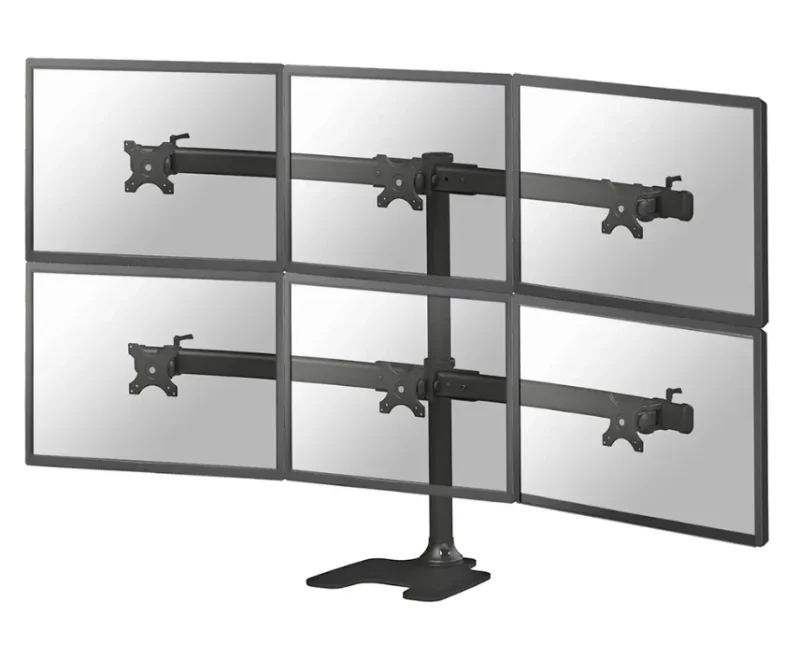 FPMA-D700DD6_01 Suport 6 monitoare de birou Neomounts FPMA-D700DD6; pentru display-uri cu diagonale 10"-27", sistem de prindere VESA 100x100~100x100, greutate maxima suportata 8 - per ecrankg, full motion, tilt +180°, swivel +180°, rotate +360°; inaltime reglabila manual 320-888mm; culoare negru. Garantie 5 ani