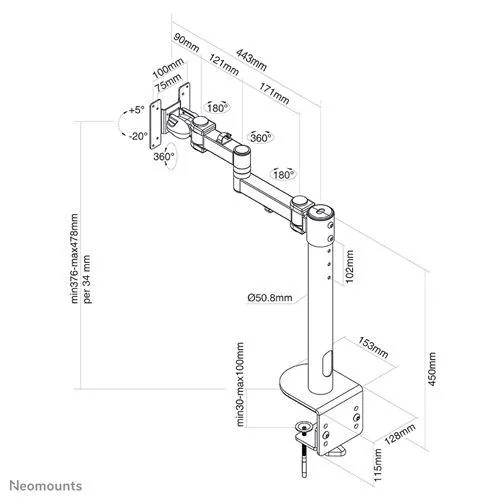 FPMA-D960BLACKPLUS_02 Suport Monitor de Birou, Neomounts by Newstar FPMA-D960BLACKPLUS, 10" - 49", VESA 100x100, suporta pana la 20kg, negru