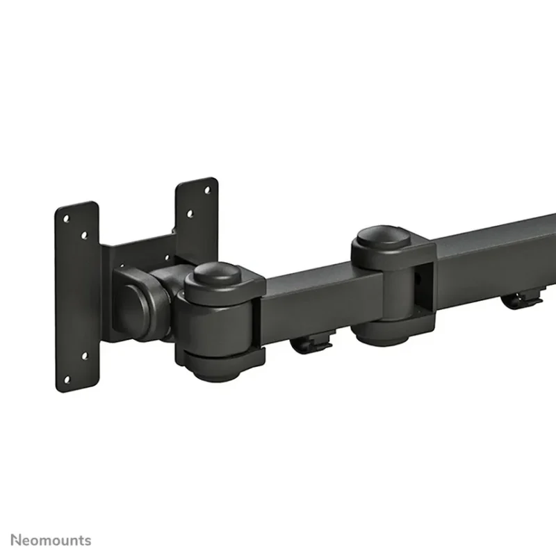 Neomounts by Newstar full motion dual desk mount (grommet) for two 10- 27" monitor screens, height adjustable - Black  General Min. screen size*: 10 inch Max. screen size*: 27 inch Min. weight: 0 kg (per screen) Max. weight: 8 kg (per screen) Screens: 2 VESA pattern: 75x75, 100x100 mm VESA minimum
