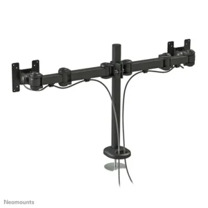 Neomounts by Newstar full motion dual desk mount (grommet) for two 10- 27" monitor screens, height adjustable - Black  General Min. screen size*: 10 inch Max. screen size*: 27 inch Min. weight: 0 kg (per screen) Max. weight: 8 kg (per screen) Screens: 2 VESA pattern: 75x75, 100x100 mm VESA minimum