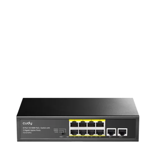 FS1010PG_01 CUDY 8-Port 10/100M PSE RJ-45 +2 RJ45 10/100/1000M Uplink Port Unmanaged PoE+ Switch,CCTV/VLAN/Watchdog ON/OFF Switch(New version), long distance:250M at CCTV mode. Support PD Alive Function, ±4 KV Surge Protection, 802.3af/at standard, Alternative 1/2(+),3/6(-), Steel Case,Watchdog, 120W