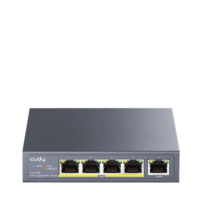 CUDY 5-Port 10/100/1000M PoE+ Switch 60W, 5 10/100/1000M ports with 4POE+ Ports Unmanaged Switch with UL power adapter IEEE802.3af / IEEE802.3at, Watchdog, 60W External