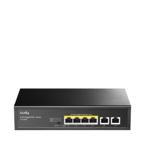 CUDY 6-Port 10/100/1000M PoE+ Switch, 4-Port 10/100/1000 BASE-T Gigabit PoE+ ports, 2-Port 10/100/1000 BASE-T Gigabit Uplink ports,  802.3at/af, VLAN mode support for port #1 ~ #4, Extend mode support for port #3 ~ # 4, Fanless, ±4KV Surge Protection,Watchdog, 65W internal
