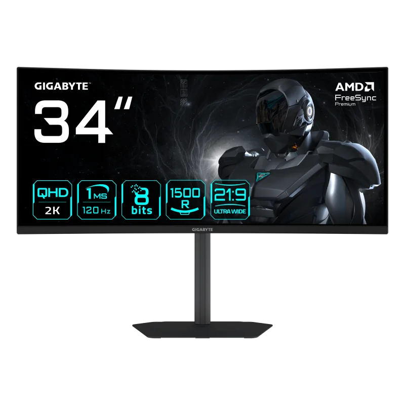 Monitor Gaming GIGABYTE GS34WQCA, 34", 3440 x 1440 pixeli, Black
