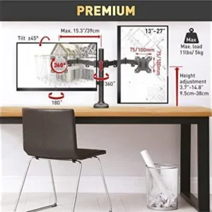 Suport monitor Barkan M142T full motion, pentru monitoare de 13"-27", greutate maxima suportata per ecran 5 kg, VESA max. 100x100mm, negru