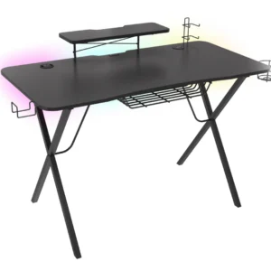 Birou gaming Genesis Holm 300, MDF, suporta pana la 60kg, iluminare RGB, negru