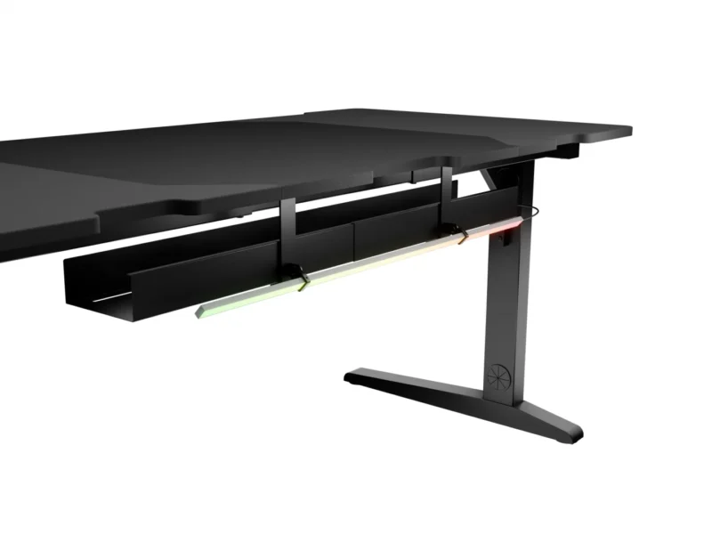 Birou gaming Genesis Holm Modular 160, material lemn/metal, reglabil pe inaltime 70 - 90 cm, iluminare RGB, management cabluri, negru