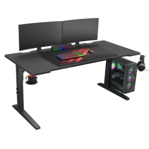 Birou gaming Genesis Holm Modular 160, material lemn/metal, reglabil pe inaltime 70 - 90 cm, iluminare RGB, management cabluri, negru