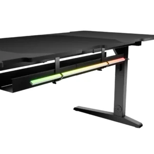 Birou gaming Genesis Holm Modular 180, material lemn/metal, reglabil pe inaltime 70 - 90 cm, iluminare RGB, management cabluri, negru