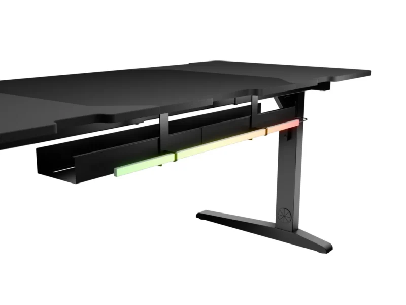 Birou gaming Genesis Holm Modular 180, material lemn/metal, reglabil pe inaltime 70 - 90 cm, iluminare RGB, management cabluri, negru