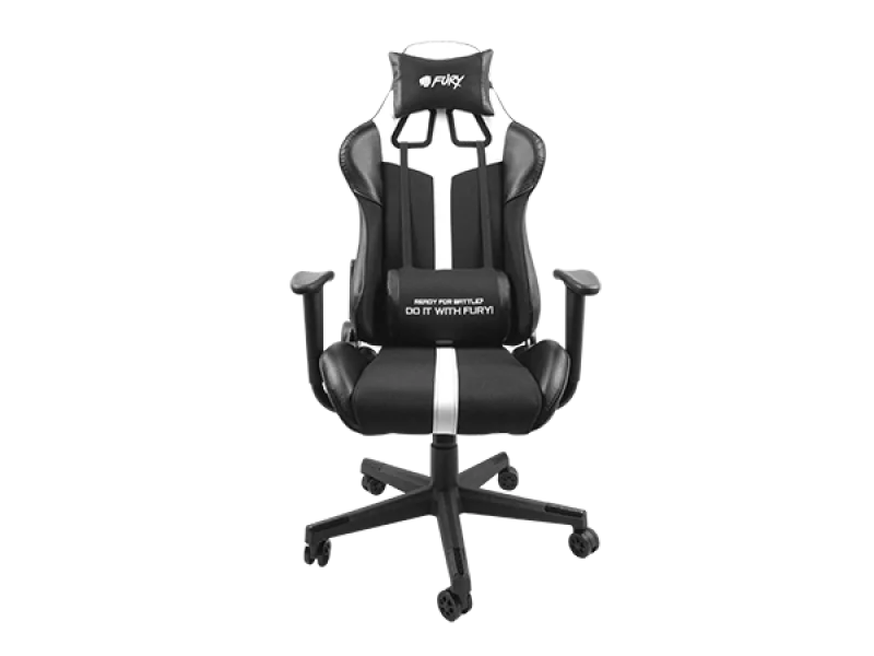 Scaun gaming FURY AVENGER XL, material piele ecologica+polyester, reglabil pe inaltime, greutate maxima suportata 150 kg, inaltime scaun reglabil 46.5 - 56.5 cm, spatar ajustabil 180°, dimensiuni roti 60mm,  echipat cu piston cu gaz clasa 3, manere 4D, alb