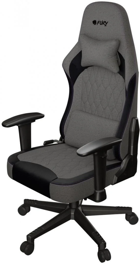 Scaun gaming FURY SHINAI S8, material fabric, reglabil pe inaltime, greutate maxima suportata 130 kg, inaltime scaun reglabil 30.5 - 37.5 cm, spatar ajustabil 135°, dimensiuni roti 60mm,  echipat cu piston cu gaz clasa 4, manere 1D, gri