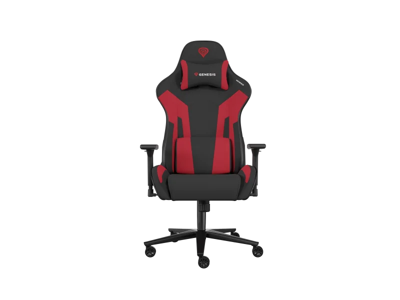 Scaun gaming Genesis Nitro 720, material Synthetic PU + Textil, reglabil pe inaltime, greutate maxima suportata 150 kg, inaltime scaun reglabil 46.5 - 53.5 cm, spatar ajustabil 135°, dimensiuni roti 60mm,  echipat cu piston cu gaz clasa 4, manere 3D, negru/rosu