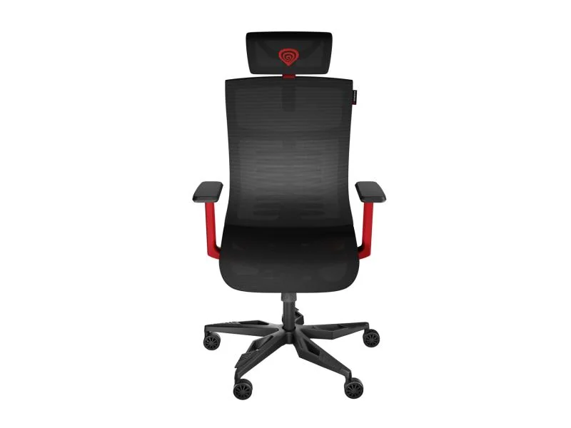 Scaun gaming Genesis Astat 700 G2, material Mesh PureFlow Plus, reglabil pe inaltime, greutate maxima suportata 120 kg, inaltime scaun reglabil 27.5 - 34.5 cm, spatar ajustabil 135°, dimensiuni roti 60mm,  echipat cu piston cu gaz clasa 4, negru/rosu