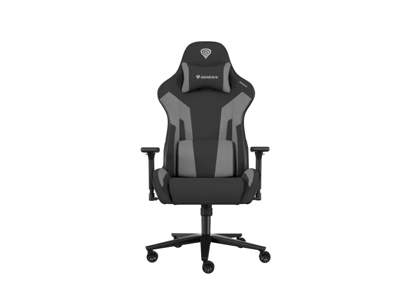 Scaun gaming Genesis Nitro 720, material Synthetic PU + Textil, reglabil pe inaltime, greutate maxima suportata 150 kg, inaltime scaun reglabil 46.5 - 53.5 cm, spatar ajustabil 135°, dimensiuni roti 60mm,  echipat cu piston cu gaz clasa 4, manere 3D, negru/gri